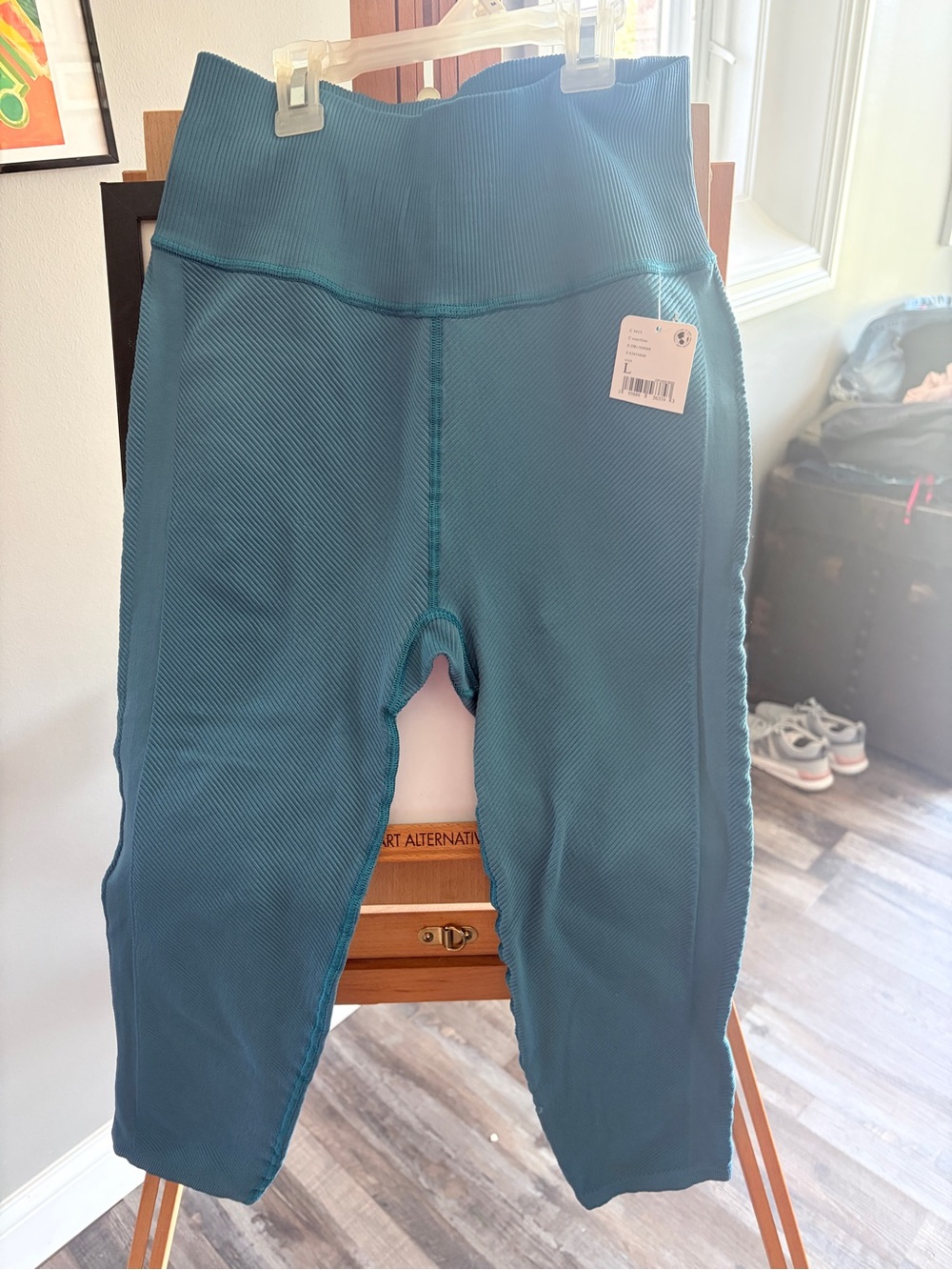 Free People Teal Ribbed High-Waist capri Leggings